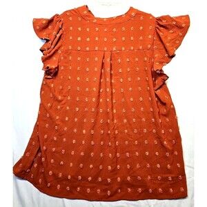 Fantaslook Rust Orange Blouse 2XL V Neck Texture Detail Short Sleeve NWT